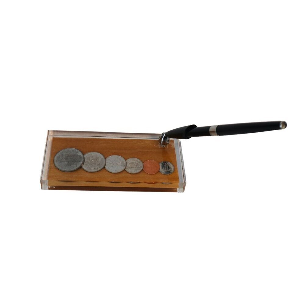 Vintage Paperweight Pen Set Holder Canada 1973 Coin Set